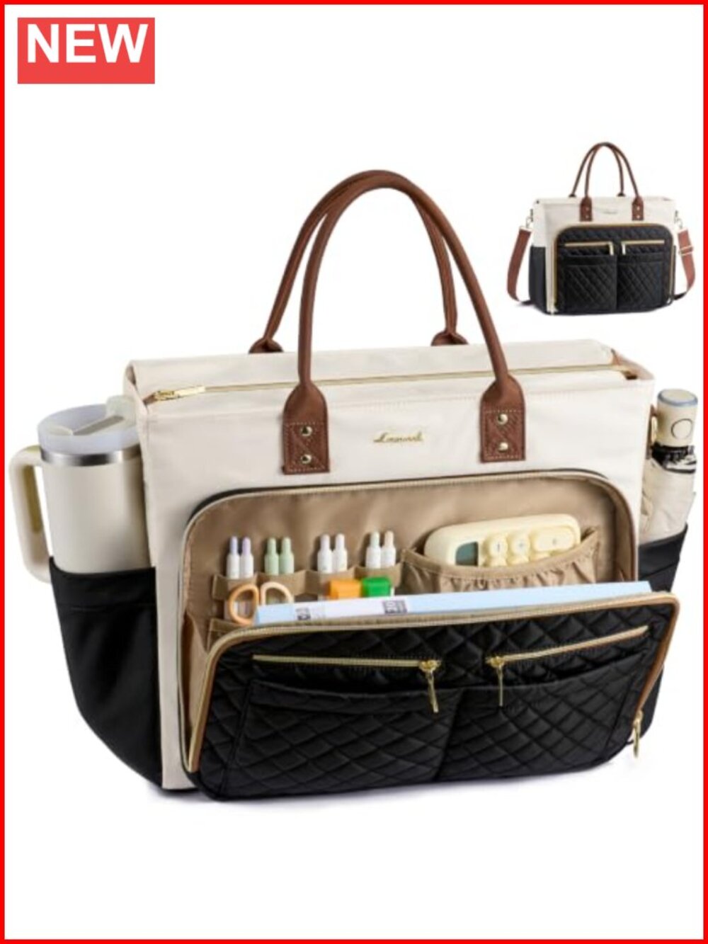 Quilted Womens Tote Bag 15.6" Laptop Teacher Nurse Work Shoulder Bag